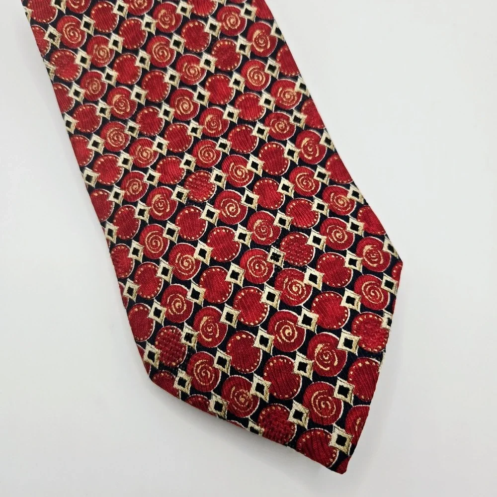 ERMENEGILDO ZEGNA Men's 100% Silk‎ Necktie ITALY Luxury Geometric Red/Blue
